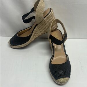 Lauren Ralph Lauren Black Tan Espadrille Wedge Sandals